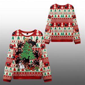 2025 Christmas Cats Destroying Christmas Tree Ugly Sweater 1 1