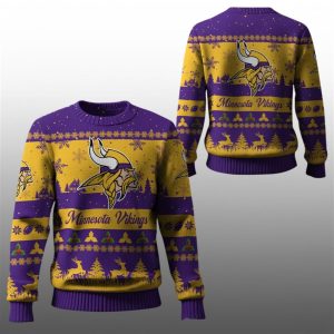 2025 Christmas Vikings Festive Reindeer Tree Ugly Sweater 1 1