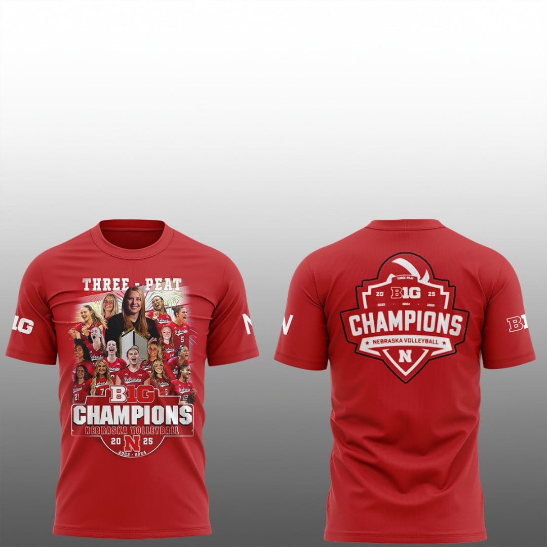 Nebraska Volleyball Three Peat B1G CHAMPS 2025 Shirt 1 1 Nebraska Volleyball Three Peat B1G CHAMPS 2025 Shirt