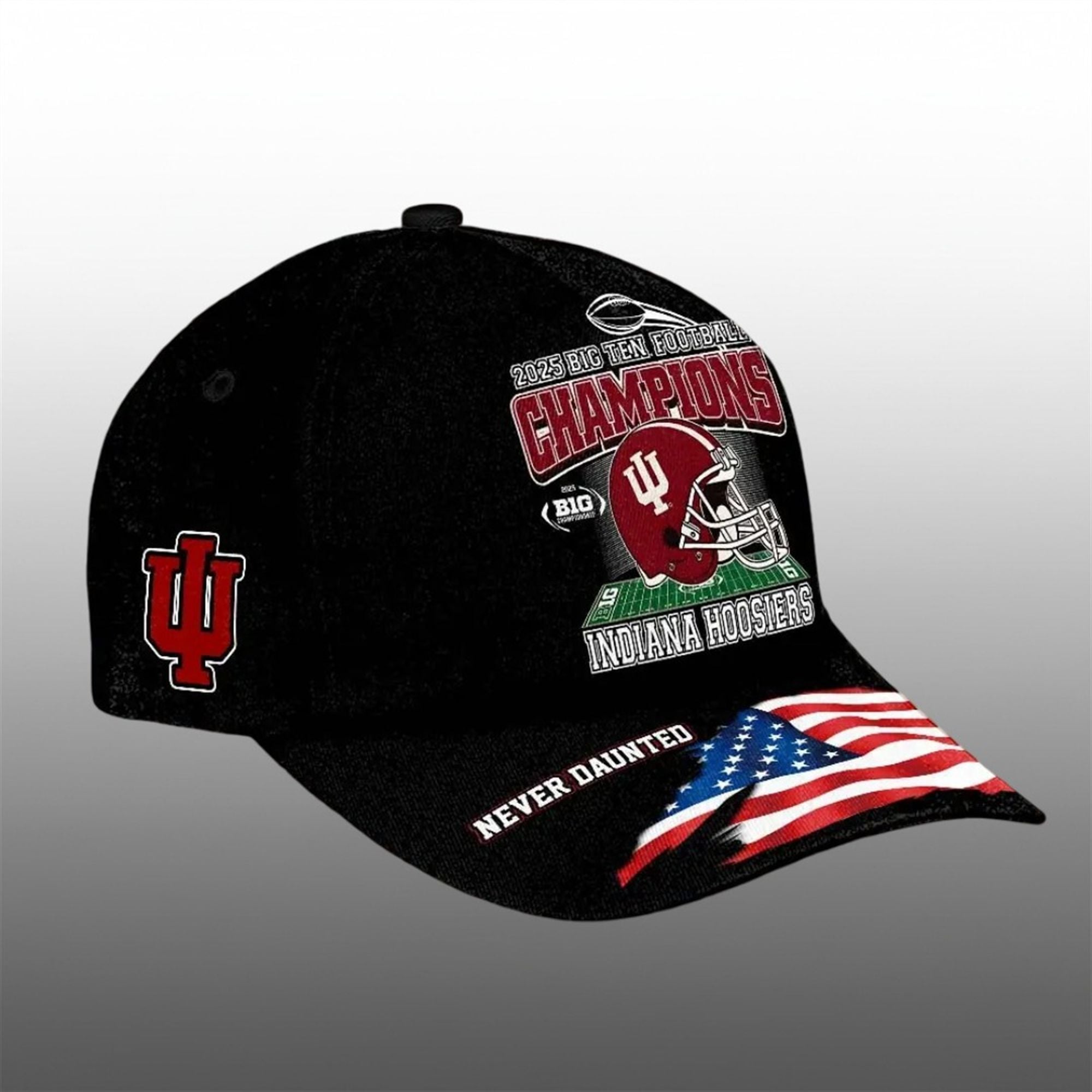 10 Indiana Hoosiers 2025 Big Ten Champions Never Daunted Cap 10 Indiana Hoosiers 2025 Big Ten Champions Never Daunted Cap