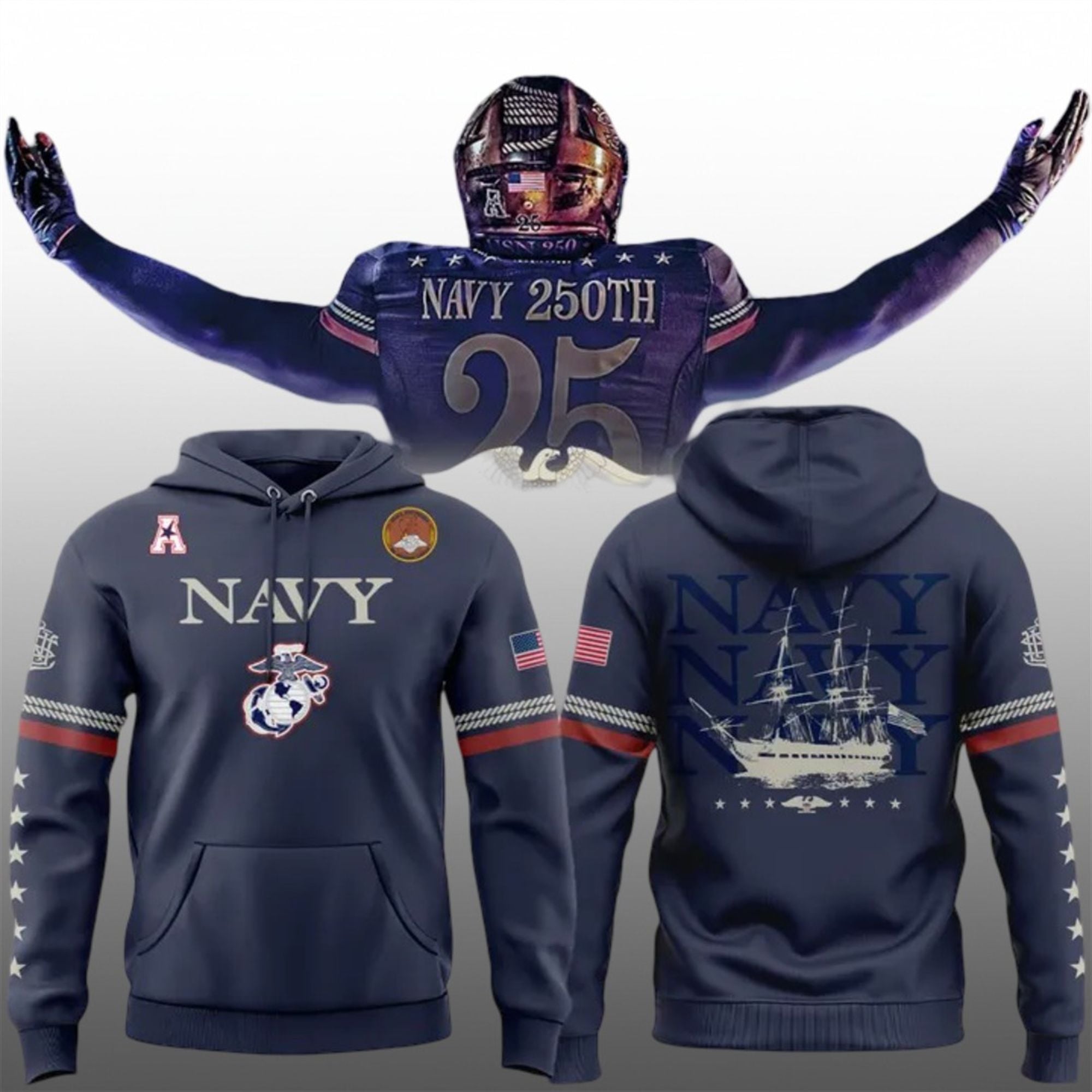 2025 Navy Midshipmen 250th Frigate Heritage Shirt 2 13 2025 Navy Midshipmen 250th Frigate Heritage Hoodie