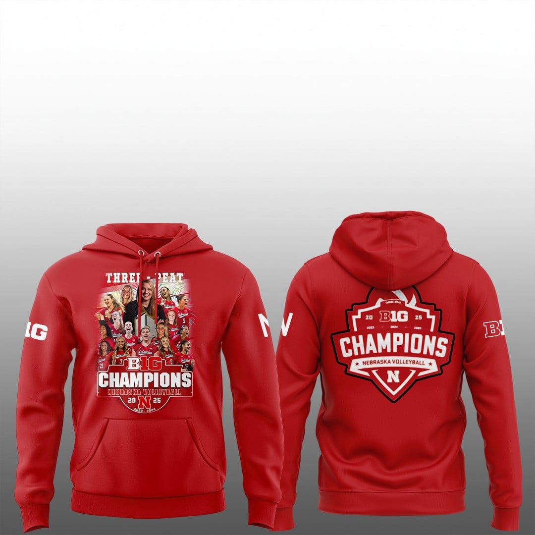Nebraska Volleyball Three Peat B1G CHAMPS 2025 Shirt 2 2 Nebraska Volleyball Three Peat B1G CHAMPS 2025 Hoodie