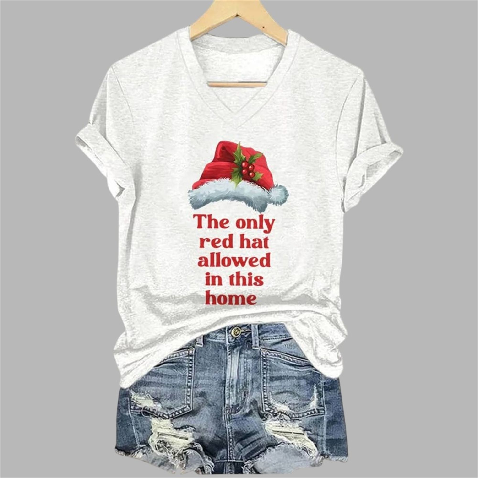 2025 Christmas The Only Red Hat Allowed In This Home Print V-Neck T-Shirt 3 2025 Christmas The Only Red Hat Allowed In This Home Print V Neck T Shirt 3