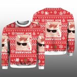 2025 Tummy Ache Survivor Funny Cat Meme Ugly Christmas Sweater