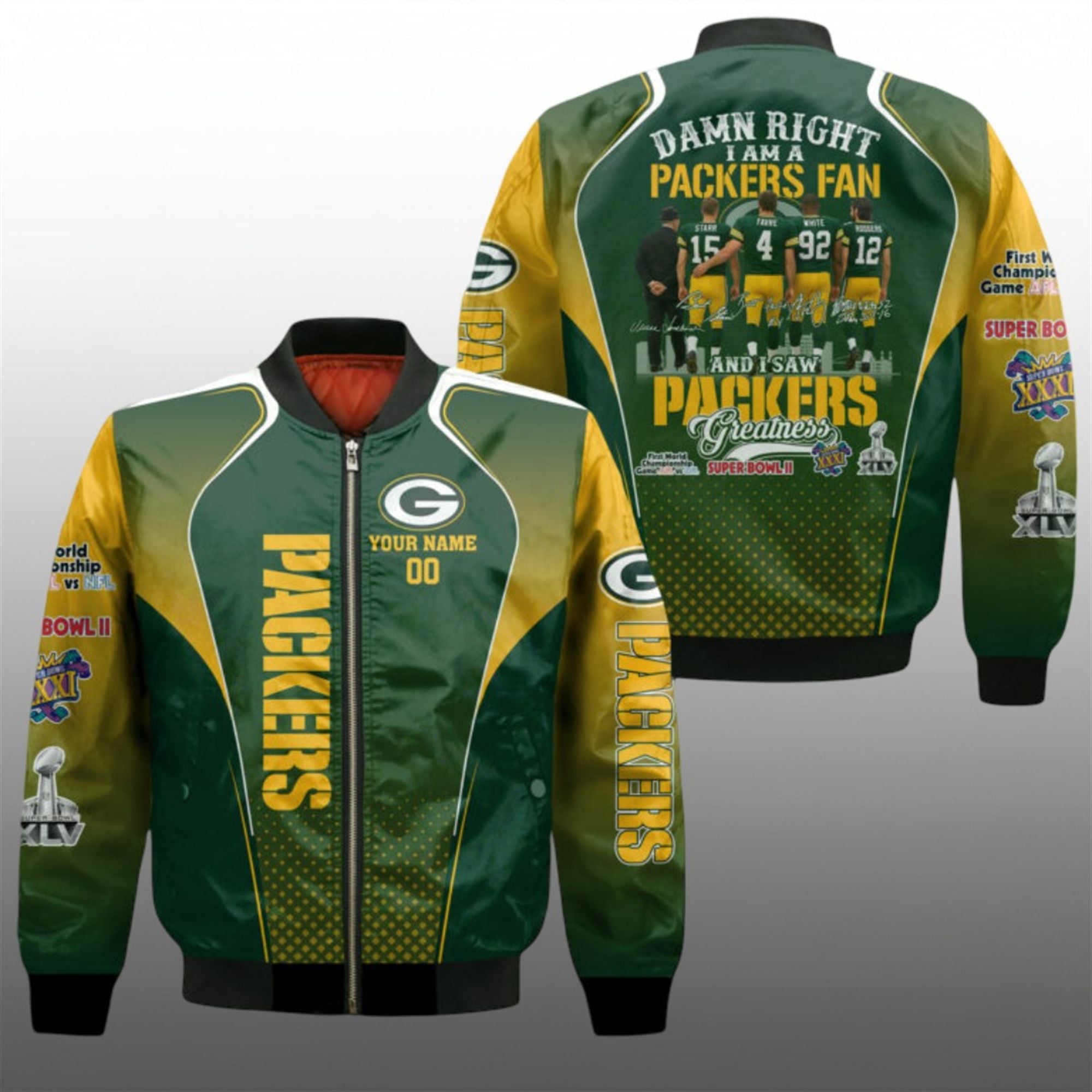 2026 Damn Right I Am A Packers Fan And I Saw Packers Greatness Bomber Jacket 2026 Damn Right I Am A Packers Fan And I Saw Packers Greatness Bomber Jacket