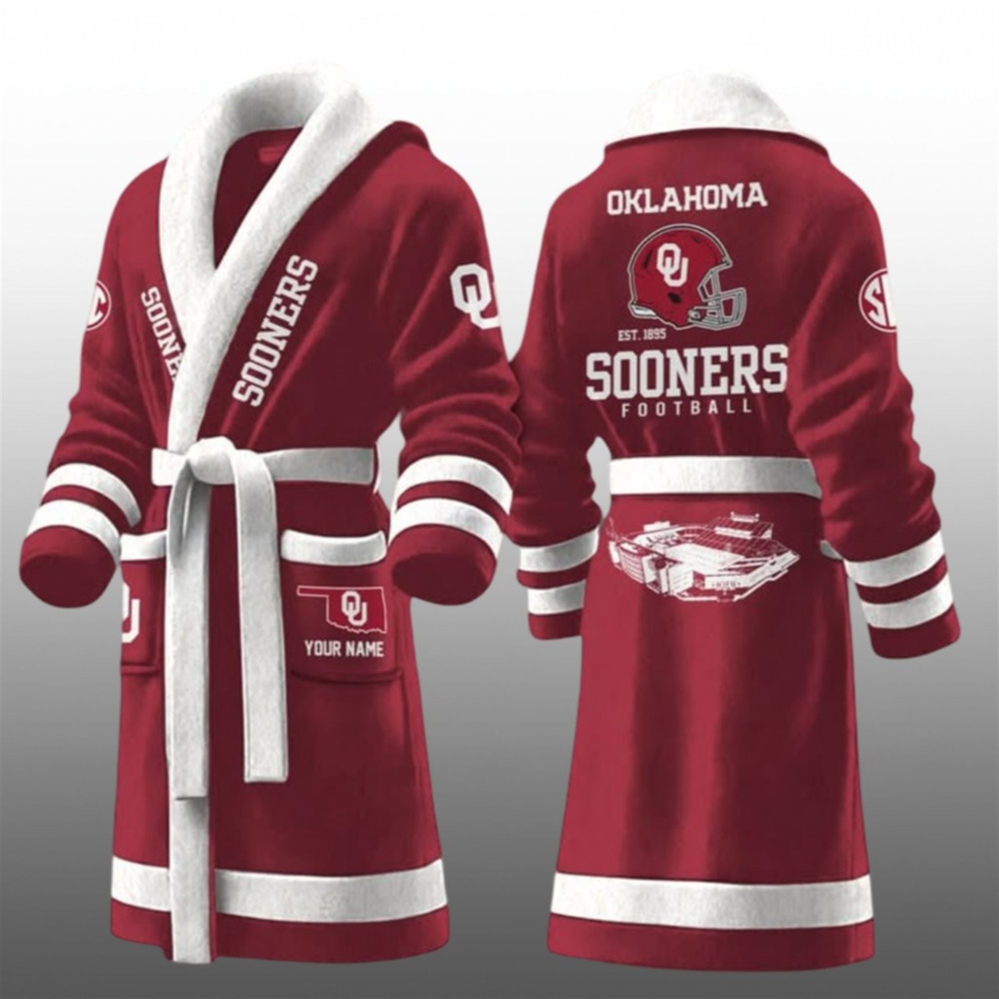 2026 Okalahoma Snooners Football EST 1895 Fleece Bathrobe 1 1 2026 Okalahoma Snooners Football EST 1895 Fleece Bathrobe 1 1