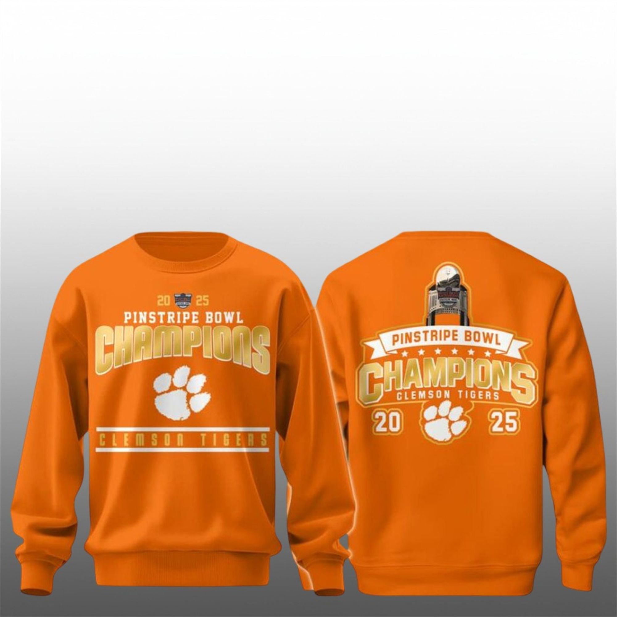 Clemson Tigers Pinstripe Bowl Champions 2025 Celebrating Hoodie 2 22 Clemson Tigers Pinstripe Bowl Champions 2025 Celebrating Sweatshirt