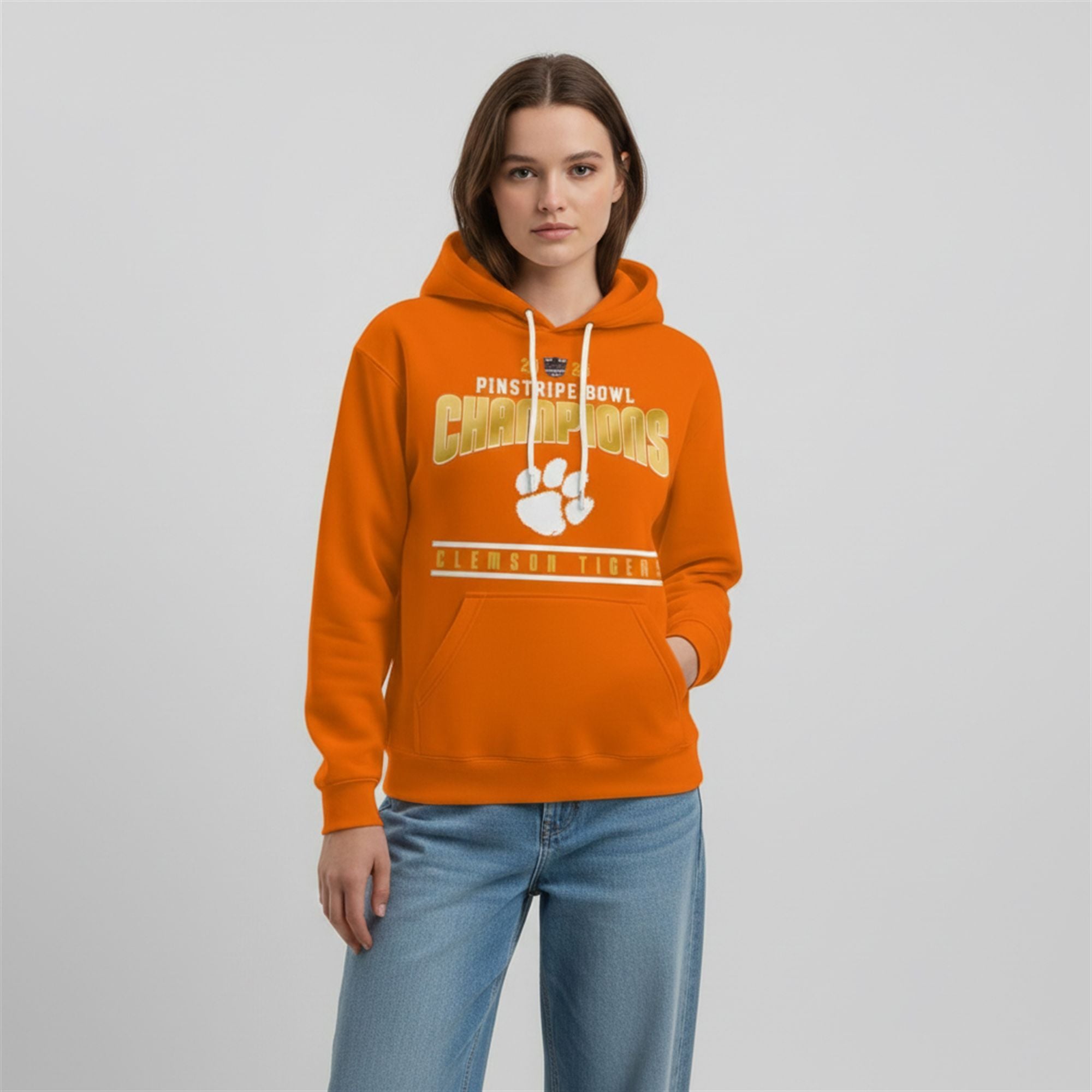 24 Clemson Tigers Pinstripe Bowl Champions 2025 Celebrating Hoodie 24 Clemson Tigers Pinstripe Bowl Champions 2025 Celebrating Hoodie