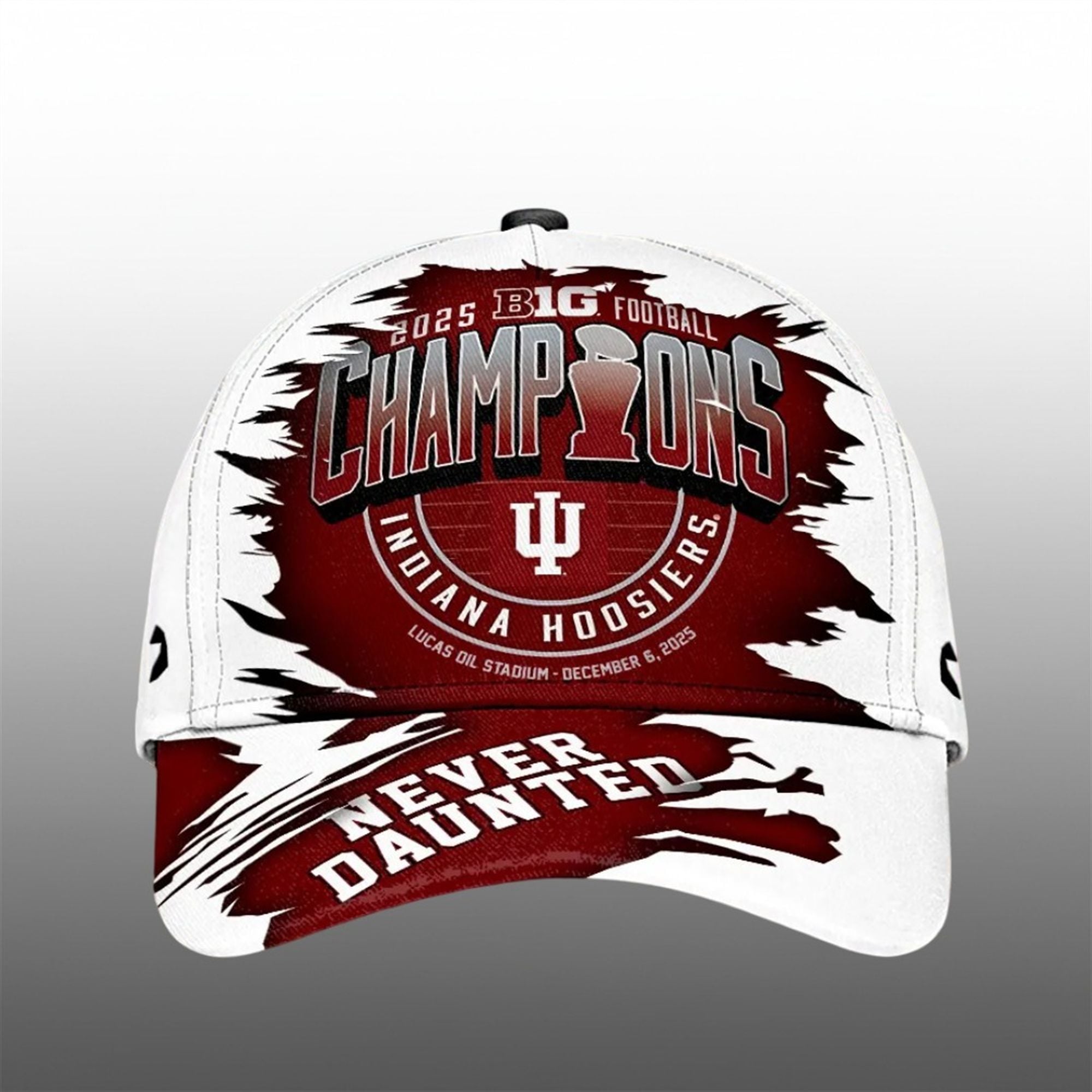 25 Hoosiers 2025 Big Ten Football Champions Never Daunted Cap 25 Hoosiers 2025 Big Ten Football Champions Never Daunted Cap