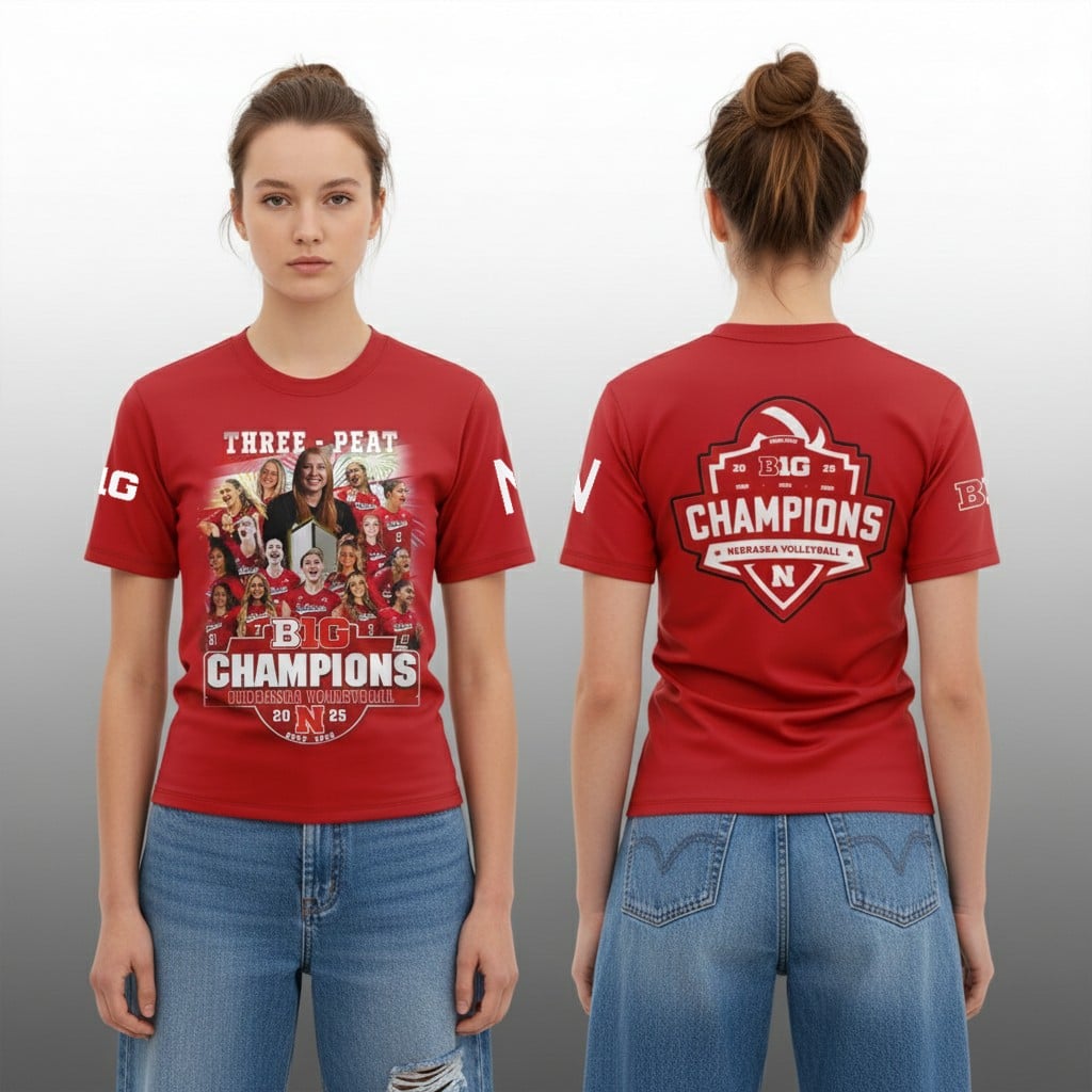 3 Nebraska Volleyball Three Peat B1G CHAMPS 2025 Shirt 3 Nebraska Volleyball Three Peat B1G CHAMPS 2025 Shirt