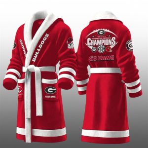 2025 Georgia Bulldogs Southeastern Conference Champions Go Dawg Fleece Bathrobe 1 1
