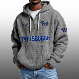 Pittsburgh EST 1890 Half Quarter Zip Waffle Hoodie 1