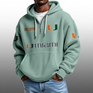 Miami EST 1926 Half Quarter Zip Waffle Hoodie 1