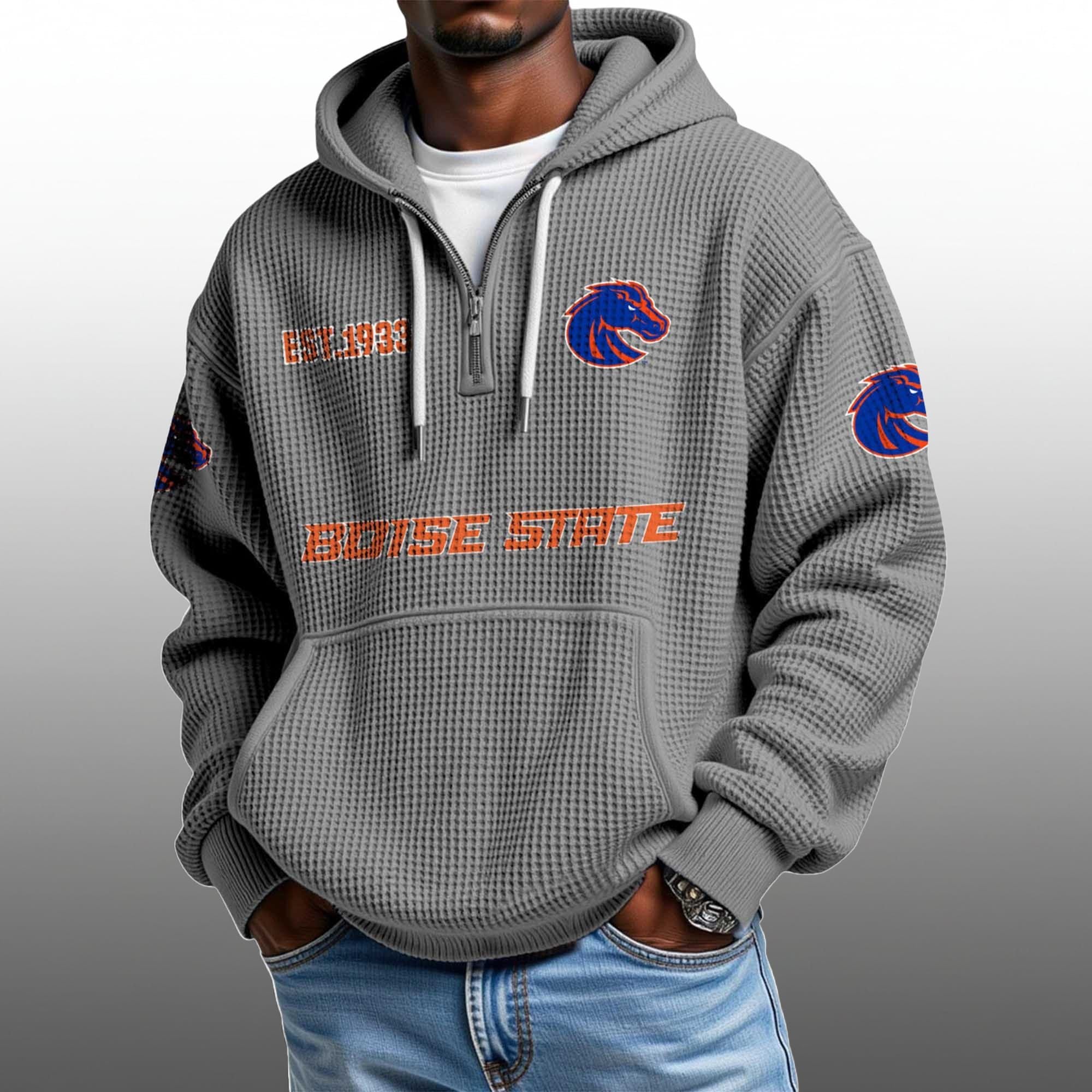 Boise State EST 1939 Half Quarter Zip Waffle Hoodie 1 Boise State EST 1939 Half Quarter Zip Waffle Hoodie 1
