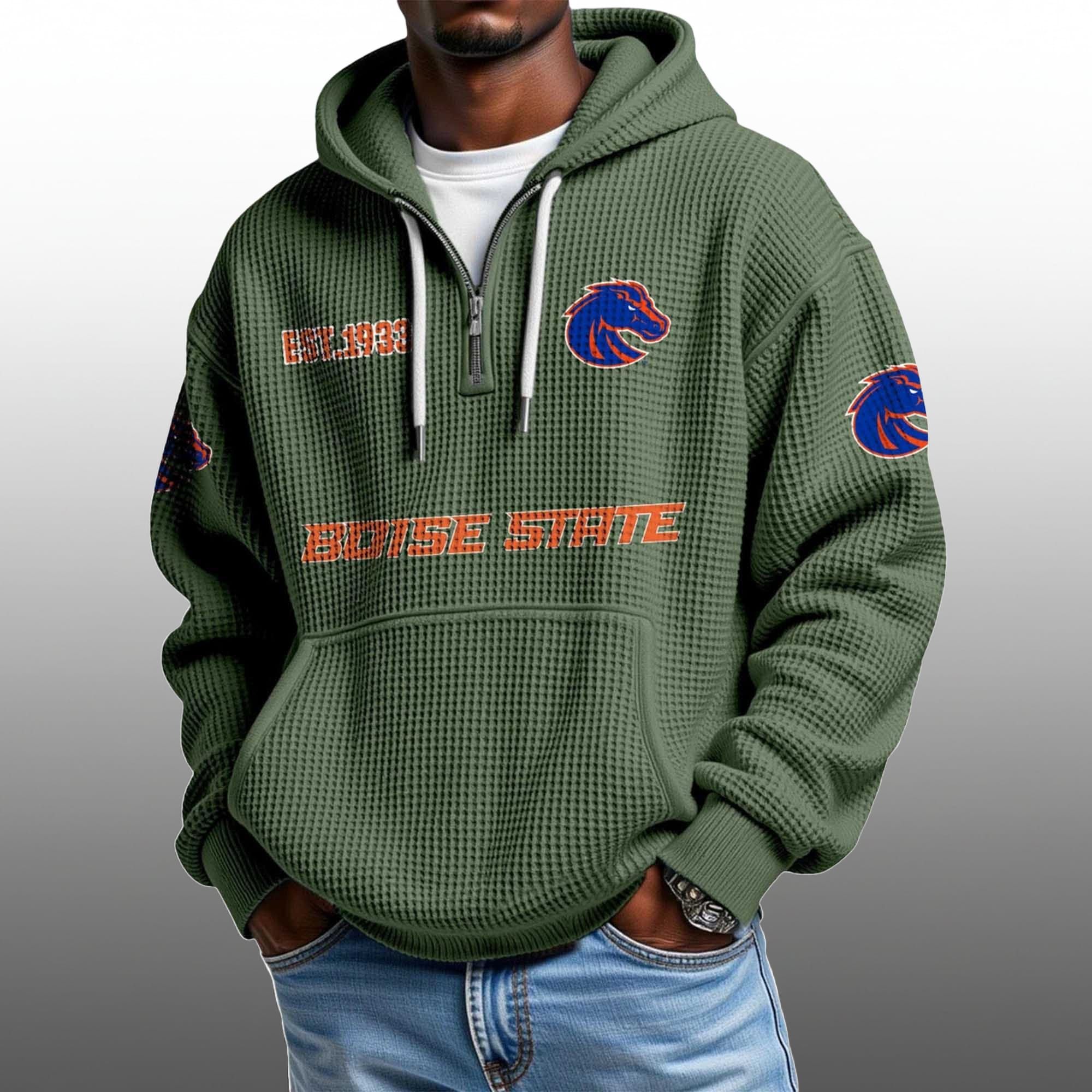 Boise State EST 1939 Half Quarter Zip Waffle Hoodie 3 Boise State EST 1939 Half Quarter Zip Waffle Hoodie 3