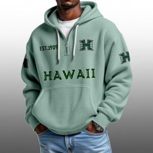 Hawaii EST 1909 Half Quarter Zip Waffle Hoodie 1