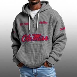 Ole Miss EST 1893 Half Quarter Zip Waffle Hoodie 1