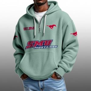 SMU Mustangs EST 1915 Half Quarter Zip Waffle Hoodie 1