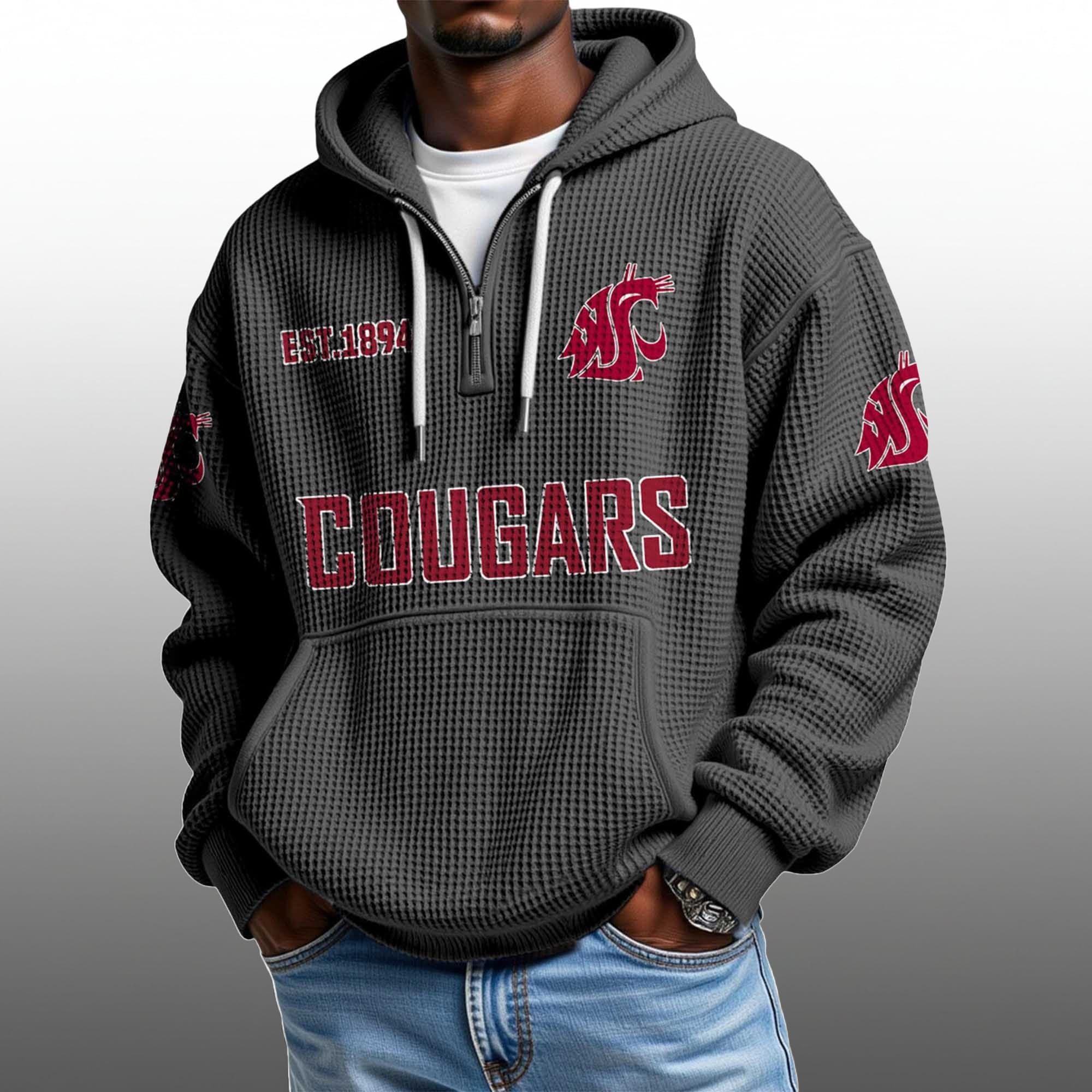 Cougars EST 1894 Half Quarter Zip Waffle Hoodie 3 Cougars EST 1894 Half Quarter Zip Waffle Hoodie 3