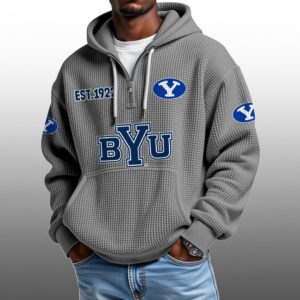 BYU EST 1922 Half Quarter Zip Waffle Hoodie 1