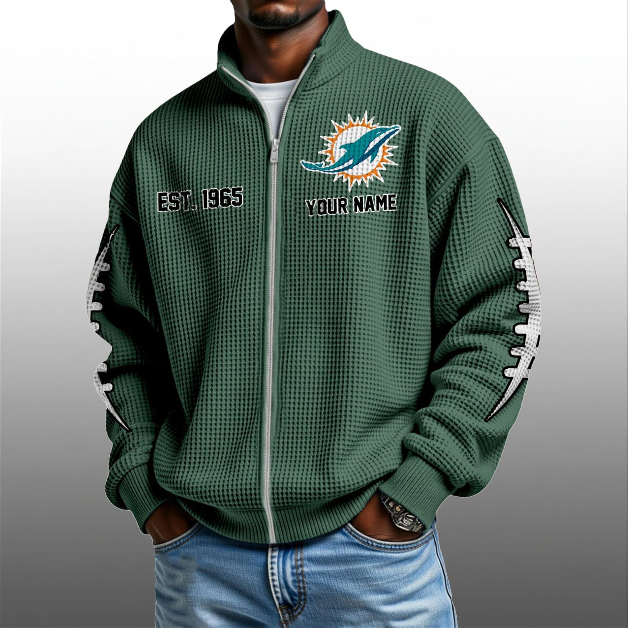 Dolphins EST 1965 Quarter Zip Waffle Sweatshirt 2 Dolphins EST 1965 Quarter Zip Waffe Sweatshirt 2