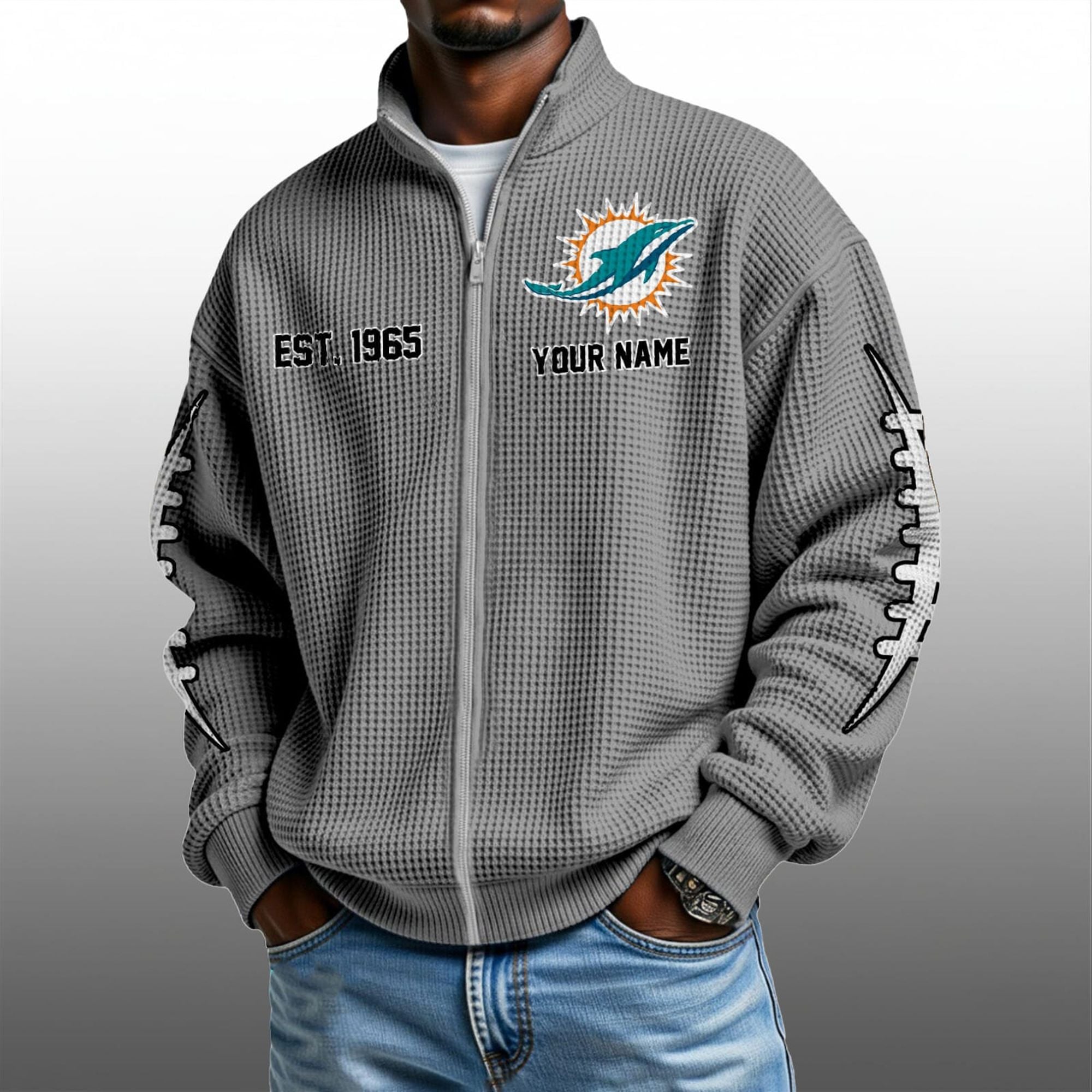 Dolphins EST 1965 Quarter Zip Waffle Sweatshirt 4 Dolphins EST 1965 Quarter Zip Waffe Sweatshirt 4