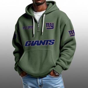 NY Giants EST 1925 Half Quarter Zip Waffle Hoodie 1