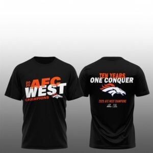7 Denver Broncos Champions 10 Years One Conquer 2025 AFC West Division Shirt 1