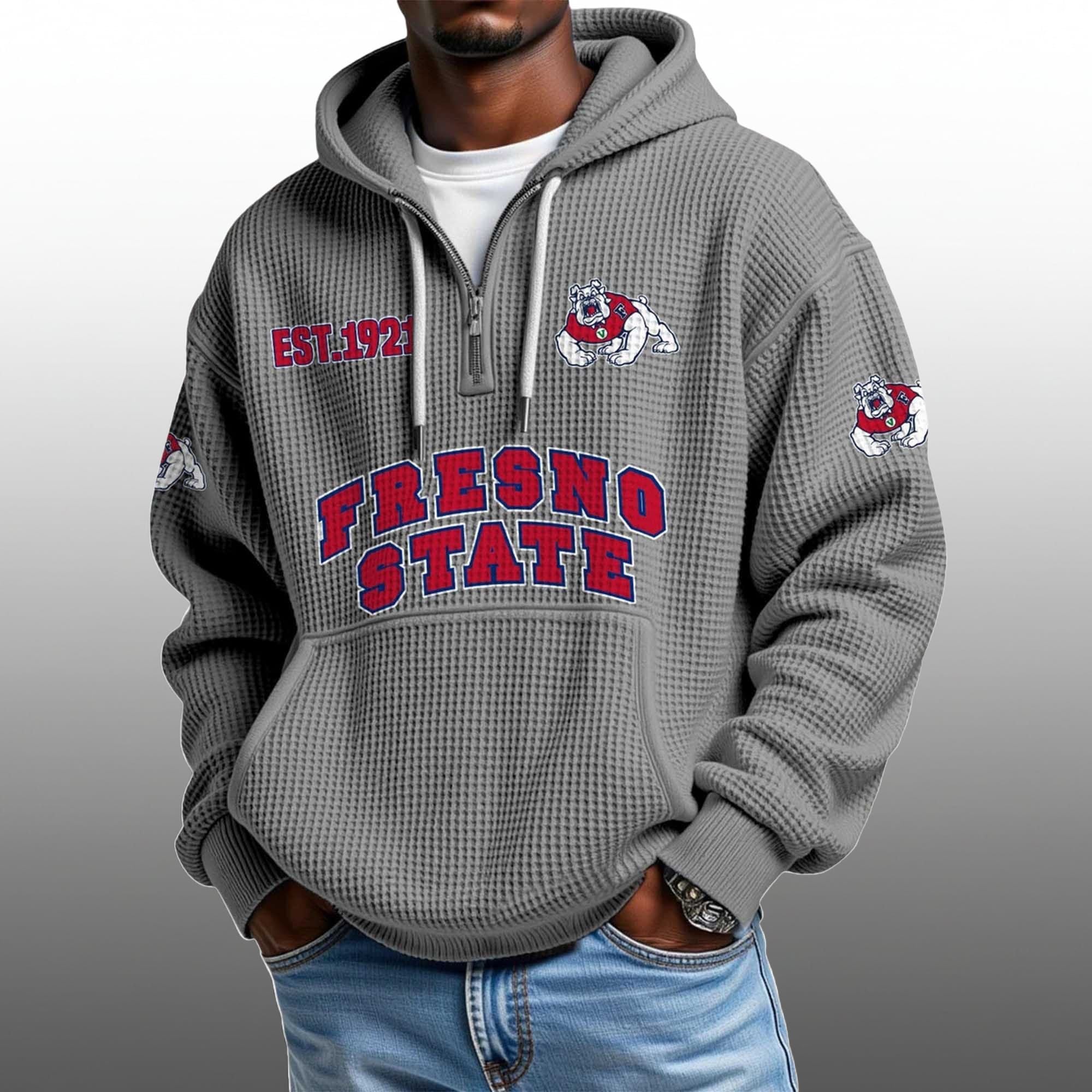 Fresno State EST 1921 Half Quarter Zip Waffle Hoodie 1 Fresno State EST 1921 Half Quarter Zip Waffle Hoodie 1