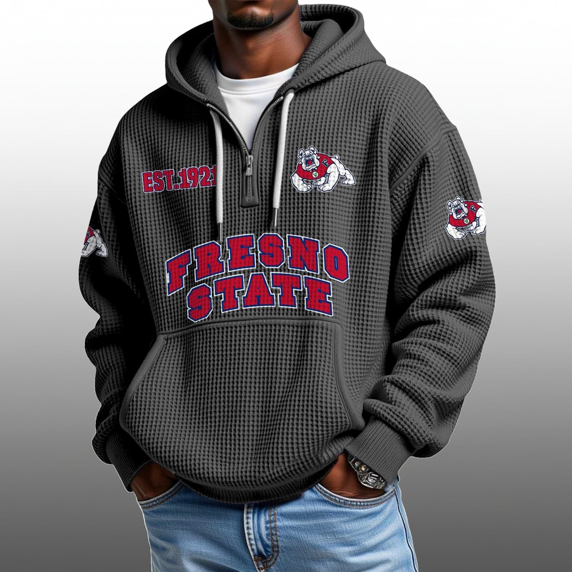 Fresno State EST 1921 Half Quarter Zip Waffle Hoodie 2 Fresno State EST 1921 Half Quarter Zip Waffle Hoodie 2