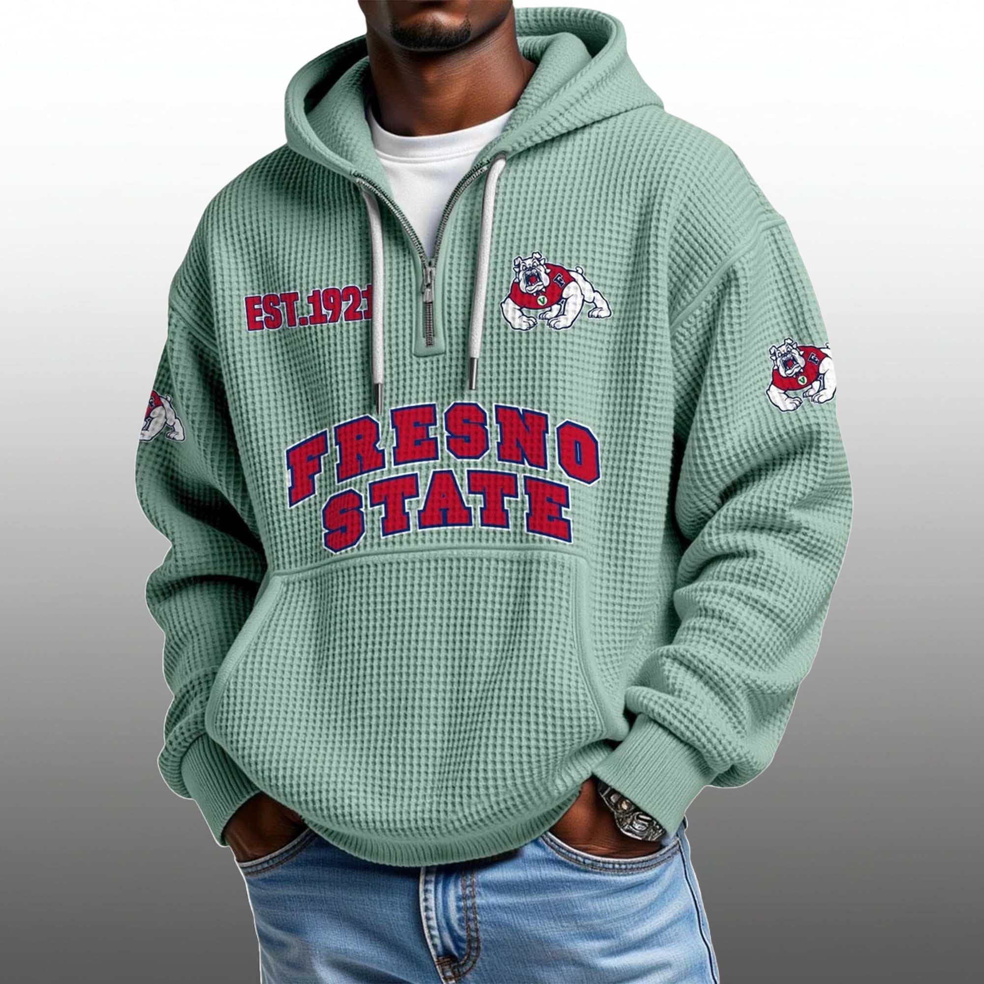 Fresno State EST 1921 Half Quarter Zip Waffle Hoodie 3 Fresno State EST 1921 Half Quarter Zip Waffle Hoodie 3