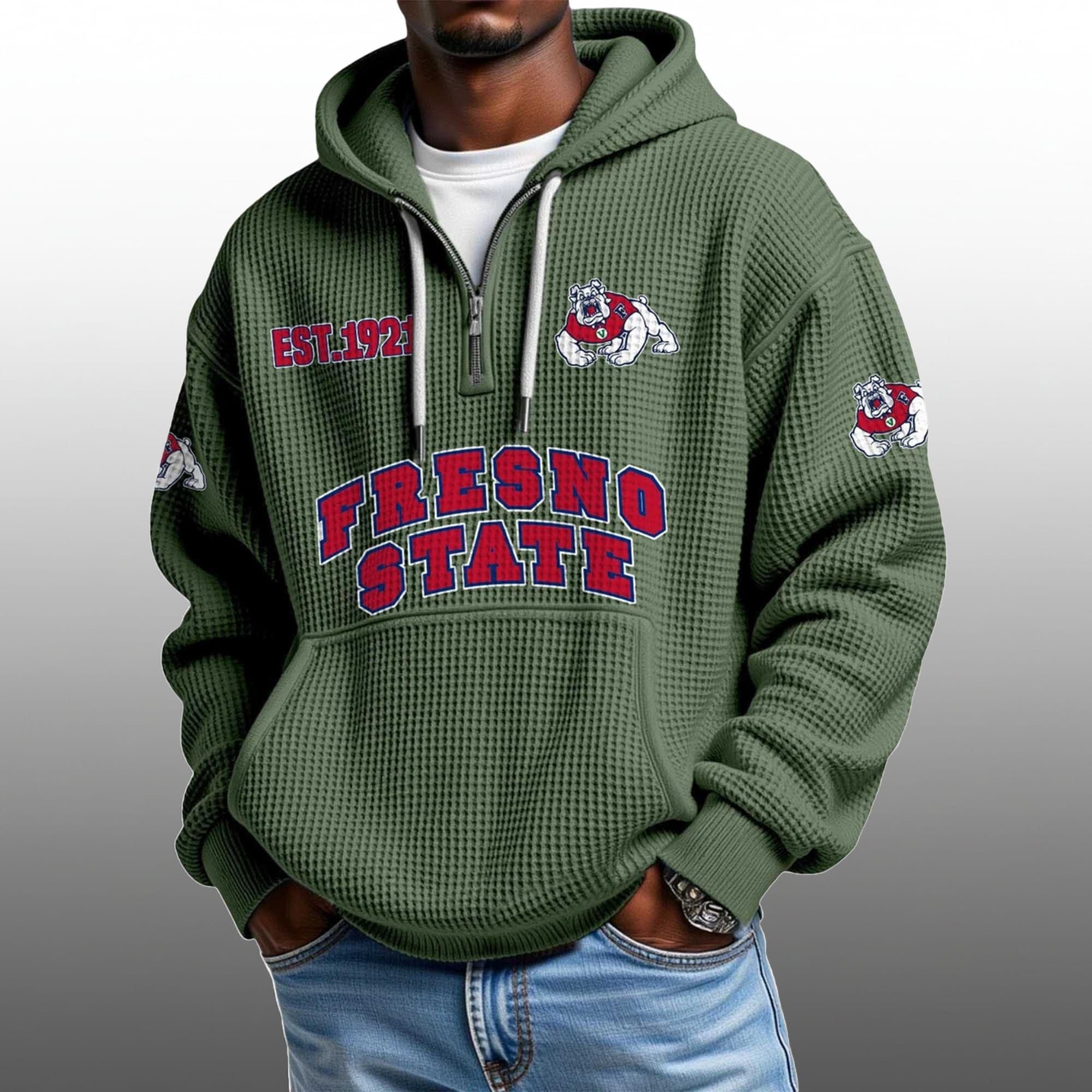 Fresno State EST 1921 Half Quarter Zip Waffle Hoodie 5 Fresno State EST 1921 Half Quarter Zip Waffle Hoodie