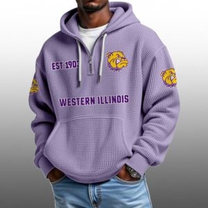 Western Illinois EST 1903 Half Quarter Zip Waffle Hoodie 1