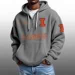 Illinois EST 1890 Half Quarter Zip Waffle Hoodie