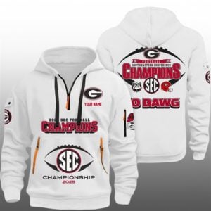 2025 Georgia Bulldogs Southeastern Conference Champions Go Dawg Quarter Zip Hoodie 1 1