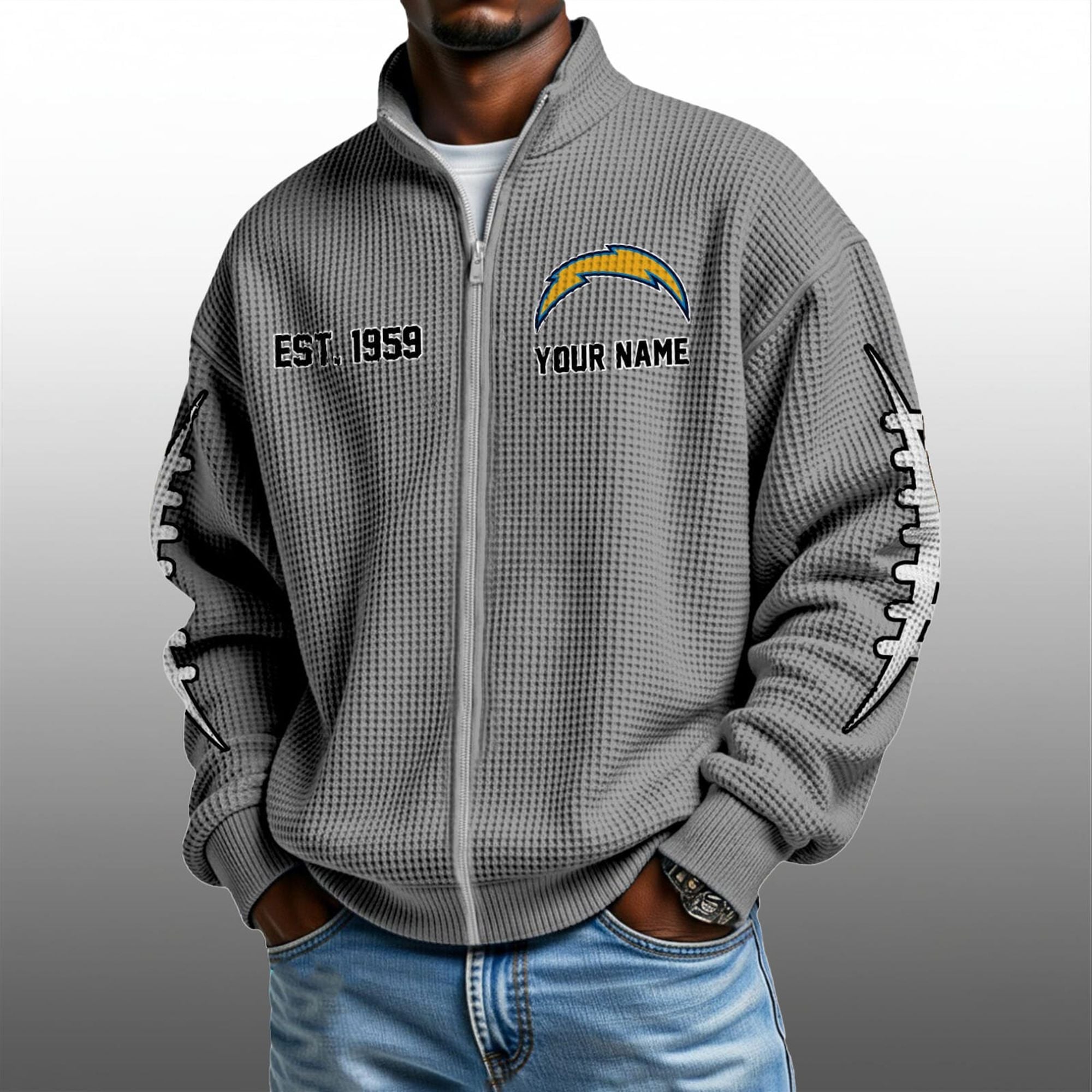 LA Chargers EST 1959 Quarter Zip Waffle Sweatshirt 3 LA Chargers EST 1959 Quarter Zip Waffe Sweatshirt 3