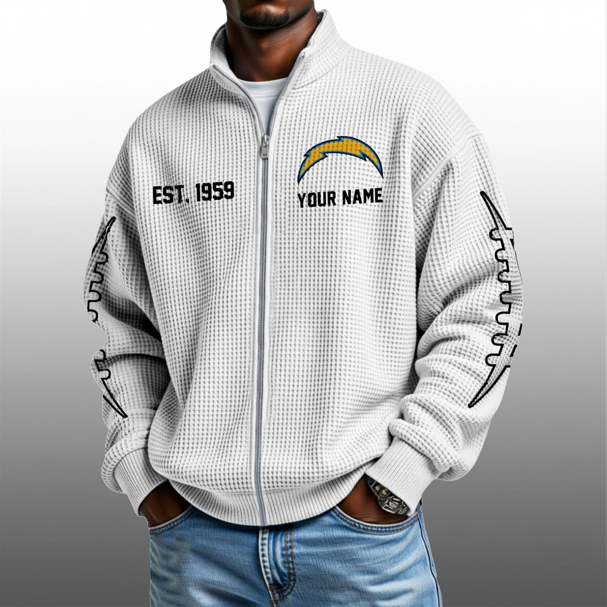 LA Chargers EST 1959 Quarter Zip Waffle Sweatshirt 4 LA Chargers EST 1959 Quarter Zip Waffe Sweatshirt 4