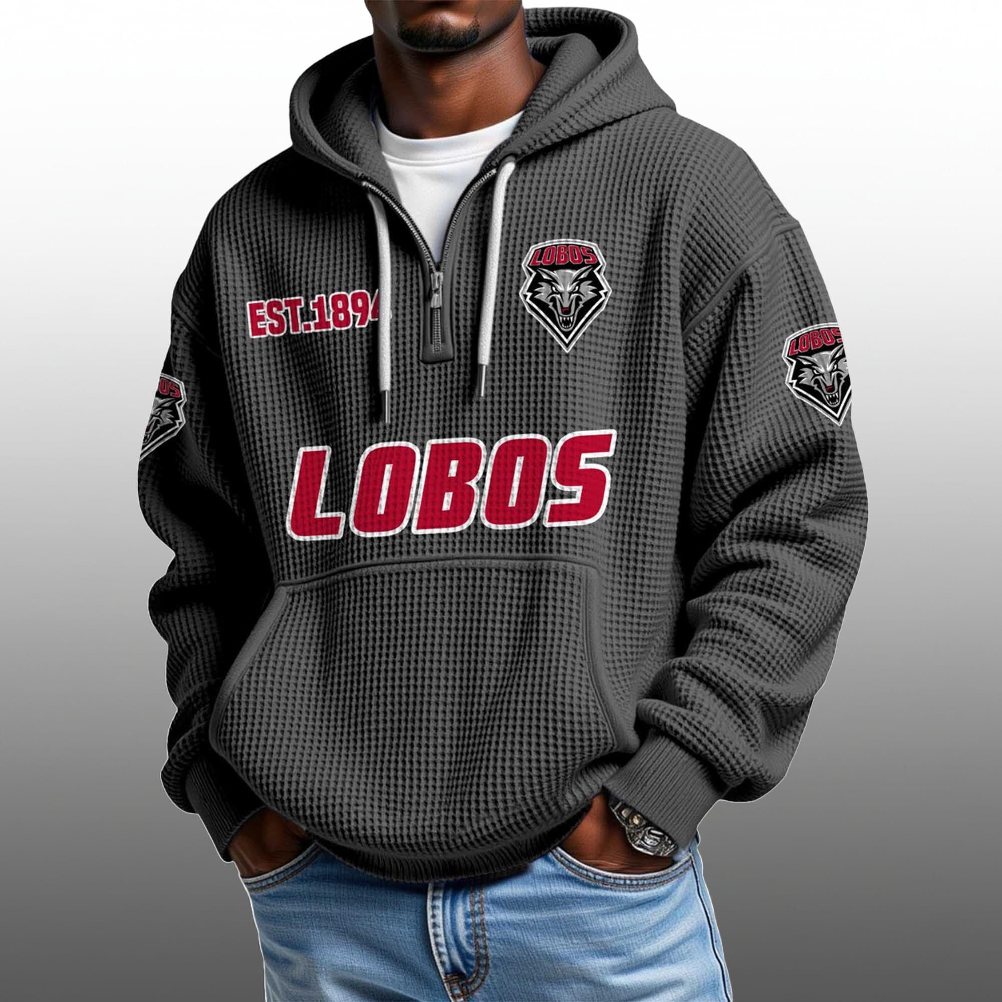 Lobos EST 1894 Half Quarter Zip Waffle Hoodie 5 Lobos EST 1894 Half Quarter Zip Waffle Hoodie