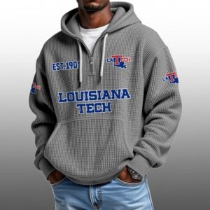 Louisiana Tech EST 1901 Half Quarter Zip Waffle Hoodie 1