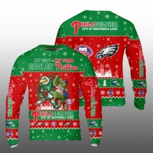2025 Eagles x Phillies My City My Team City Of Brotherly Love Ugly Christmas Sweater 1 1