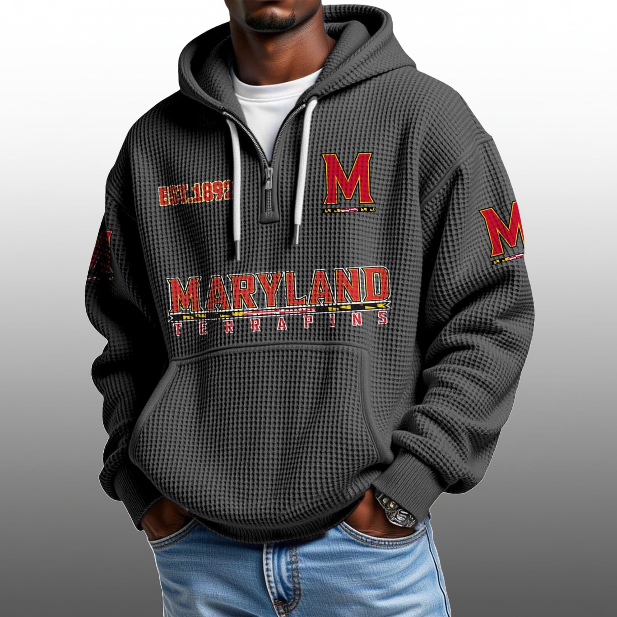 Maryland EST 1892 Half Quarter Zip Waffle Hoodie 4 Maryland EST 1892 Half Quarter Zip Waffle Hoodie 4