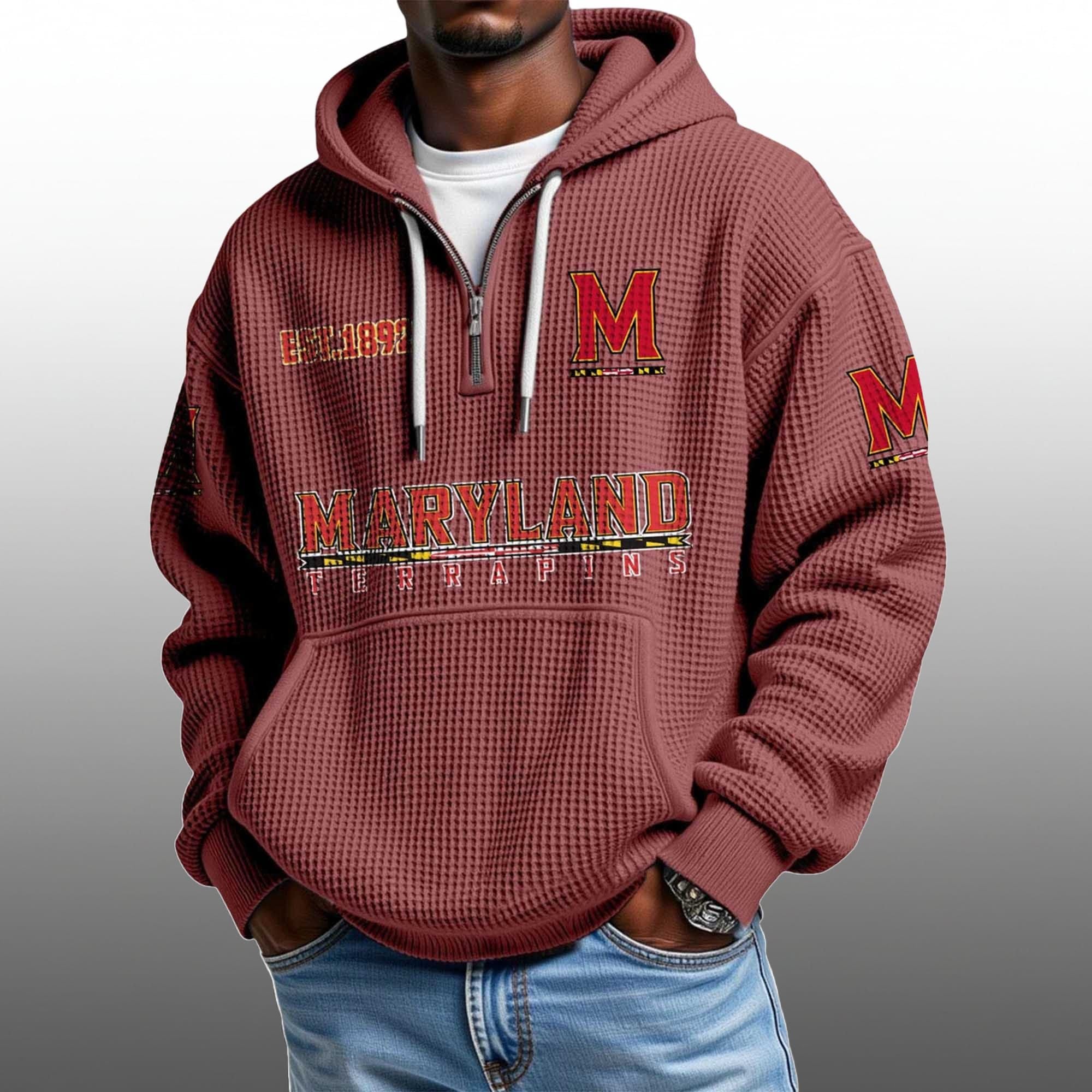 Maryland EST 1892 Half Quarter Zip Waffle Hoodie 5 Maryland EST 1892 Half Quarter Zip Waffle Hoodie