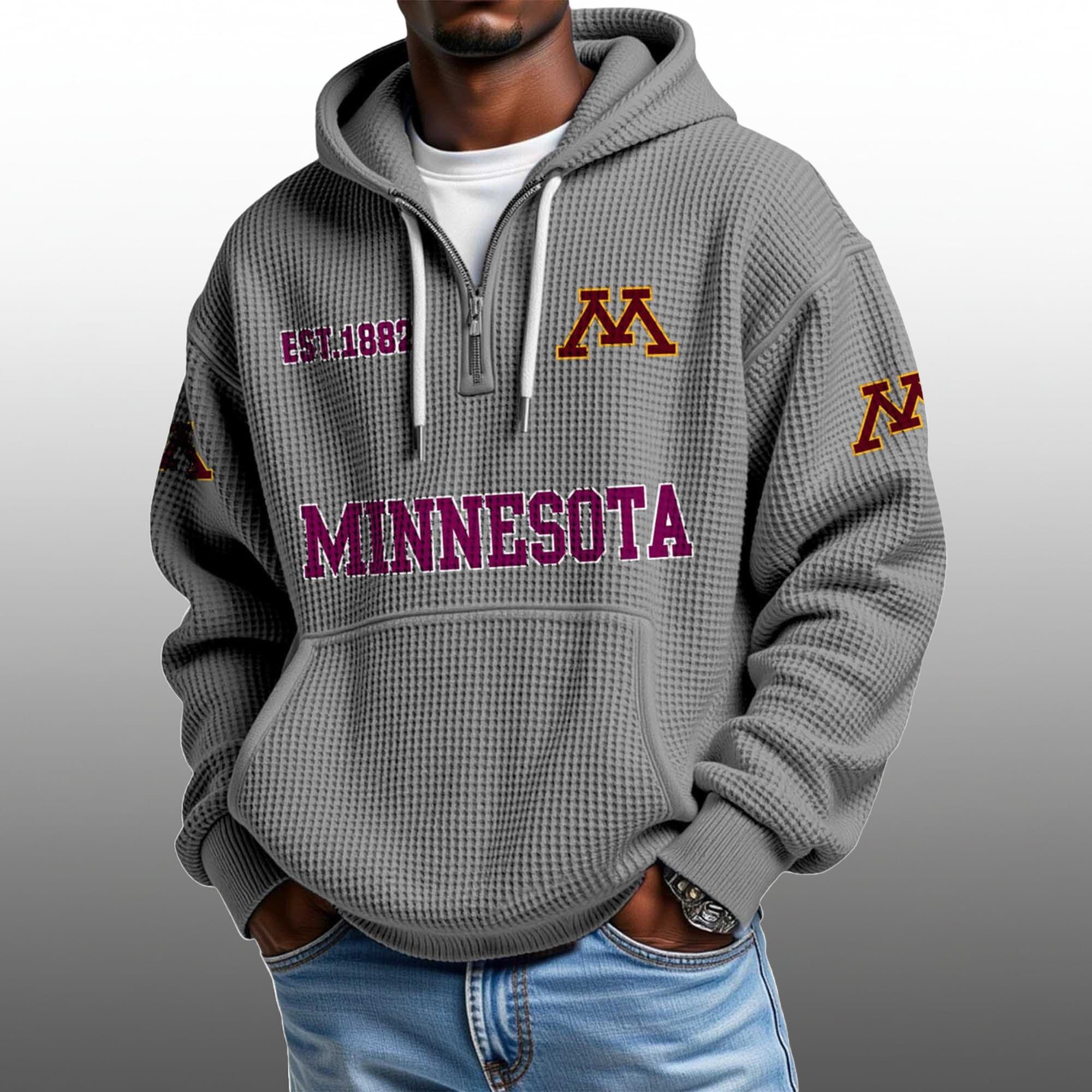 Minnesota EST 1882 Half Quarter Zip Waffle Hoodie 2 Minnesota EST 1882 Half Quarter Zip Waffle Hoodie 2