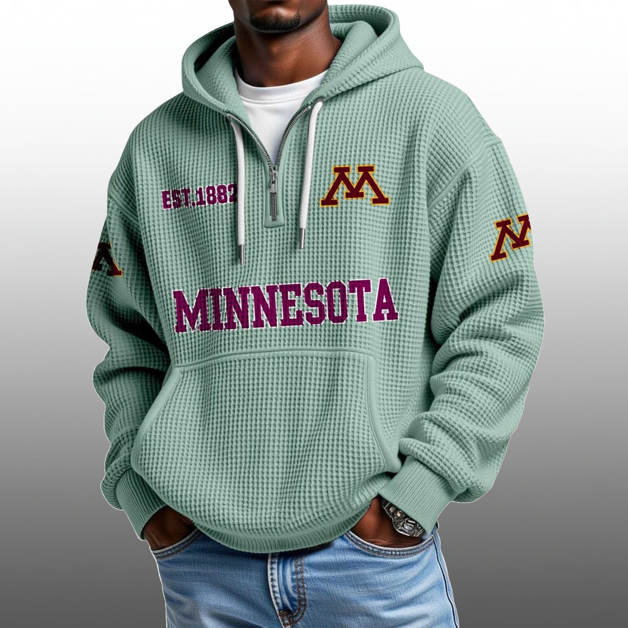 Minnesota EST 1882 Half Quarter Zip Waffle Hoodie 3 Minnesota EST 1882 Half Quarter Zip Waffle Hoodie 3