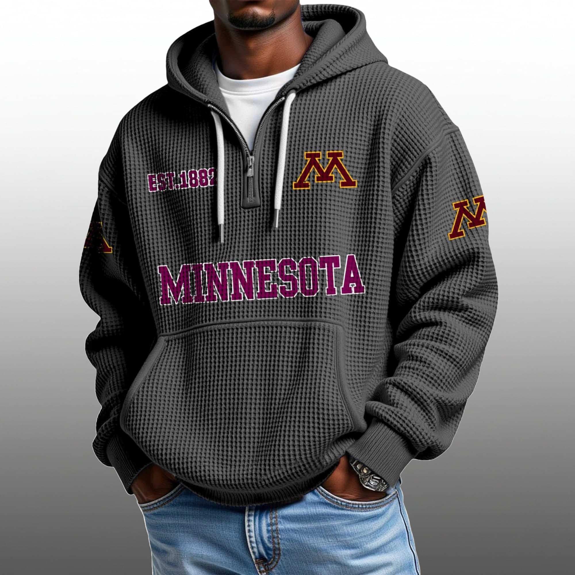 Minnesota EST 1882 Half Quarter Zip Waffle Hoodie 4 Minnesota EST 1882 Half Quarter Zip Waffle Hoodie 4