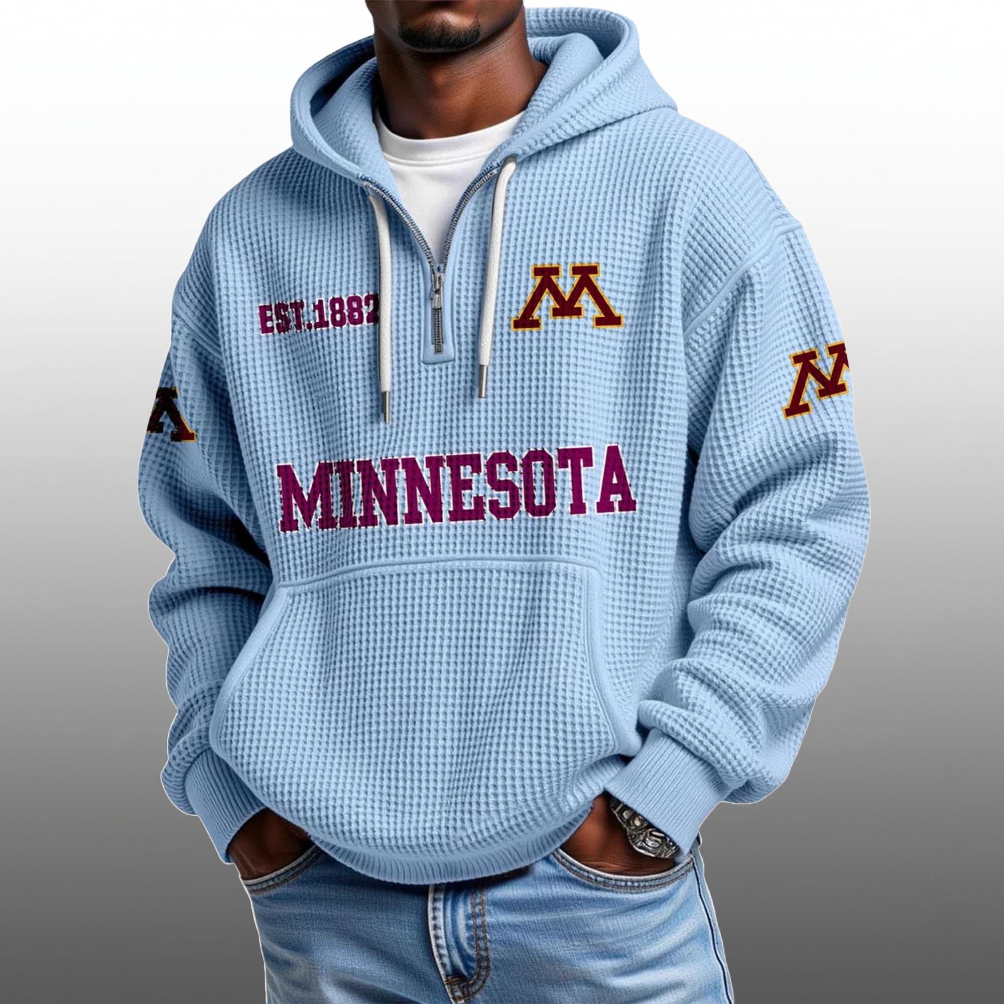 Minnesota EST 1882 Half Quarter Zip Waffle Hoodie 5 Minnesota EST 1882 Half Quarter Zip Waffle Hoodie