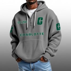 Charlotte EST 1946 Half Quarter Zip Waffle Hoodie 1