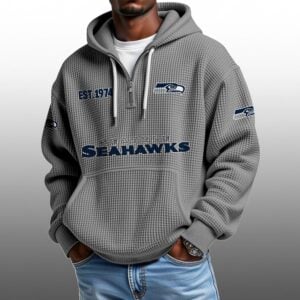 Seahawks EST 1974 Half Quarter Zip Waffle Hoodie 1