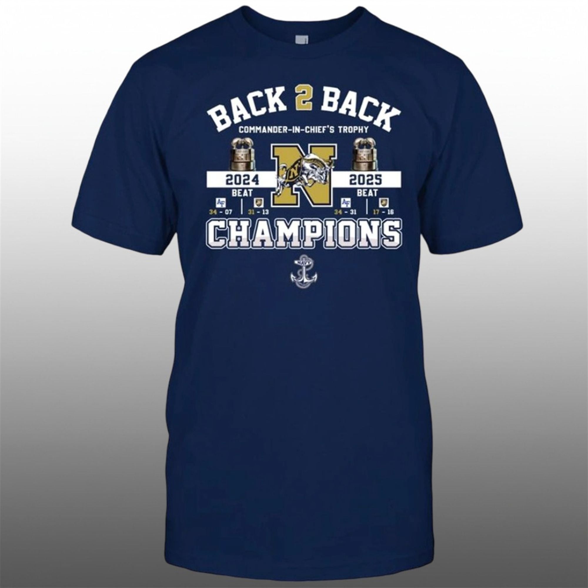 2024 2025 Navy Midshipmen Back To Back Champions Commander In Chief's Trophy Shirt 1 Navy Midshipmen Back To Back Champions Commander In Chiefs Trophy Shirt 0