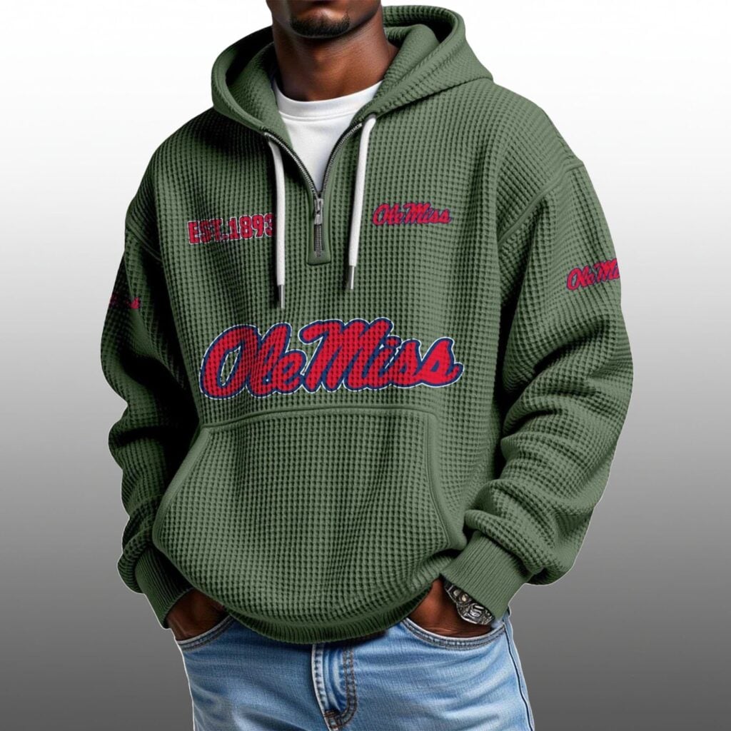 Ole Miss EST 1893 Half Quarter Zip Waffle Hoodie - Grishko